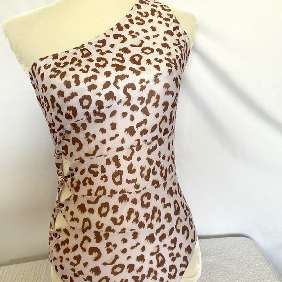 One Piece One Shoulder Leopard Bathing Suit - Picture 1 of 9